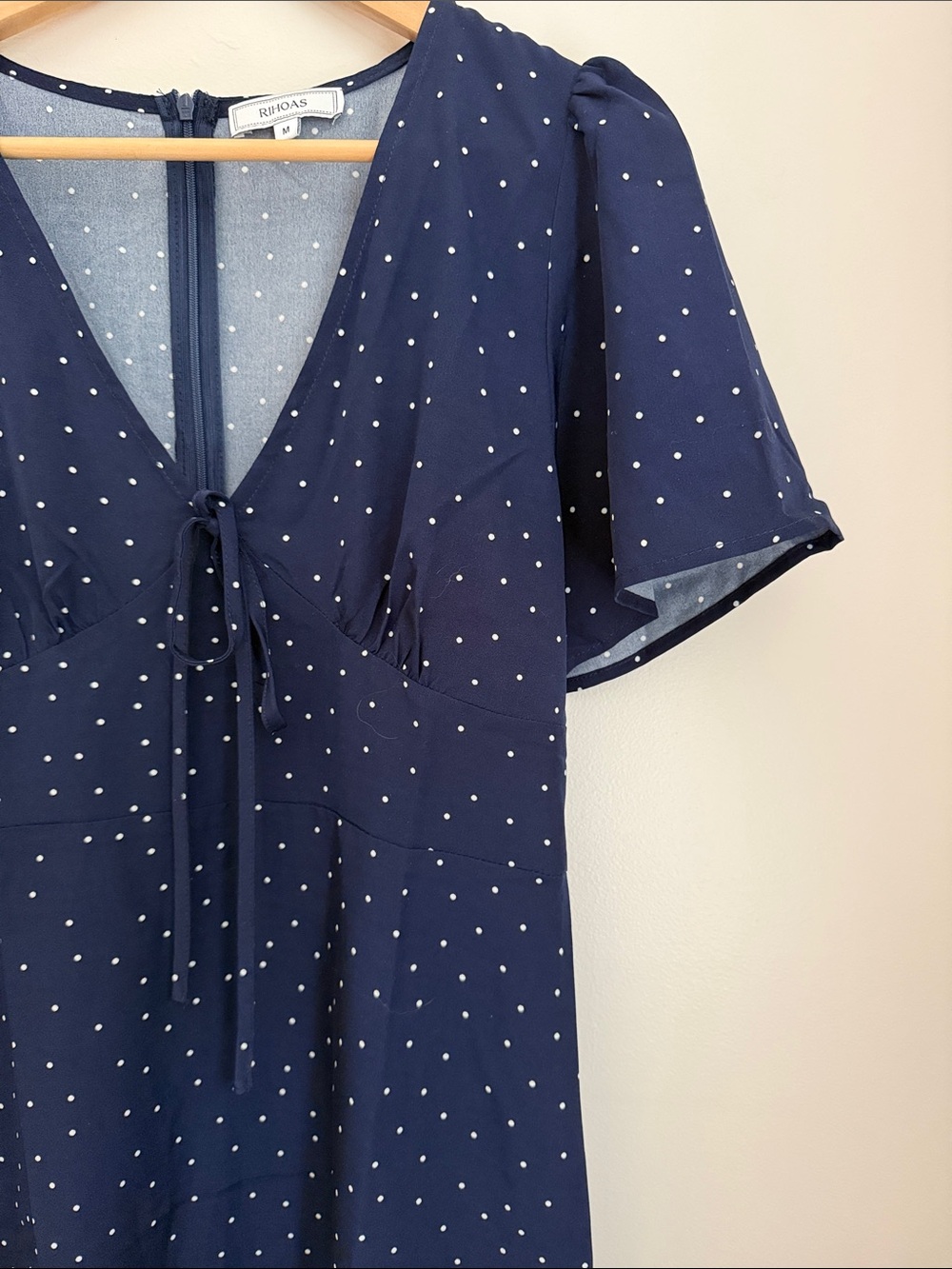 RIHOAS Navy Polka Dot Tie-Front Mini Dress - Picture 6 of 6
